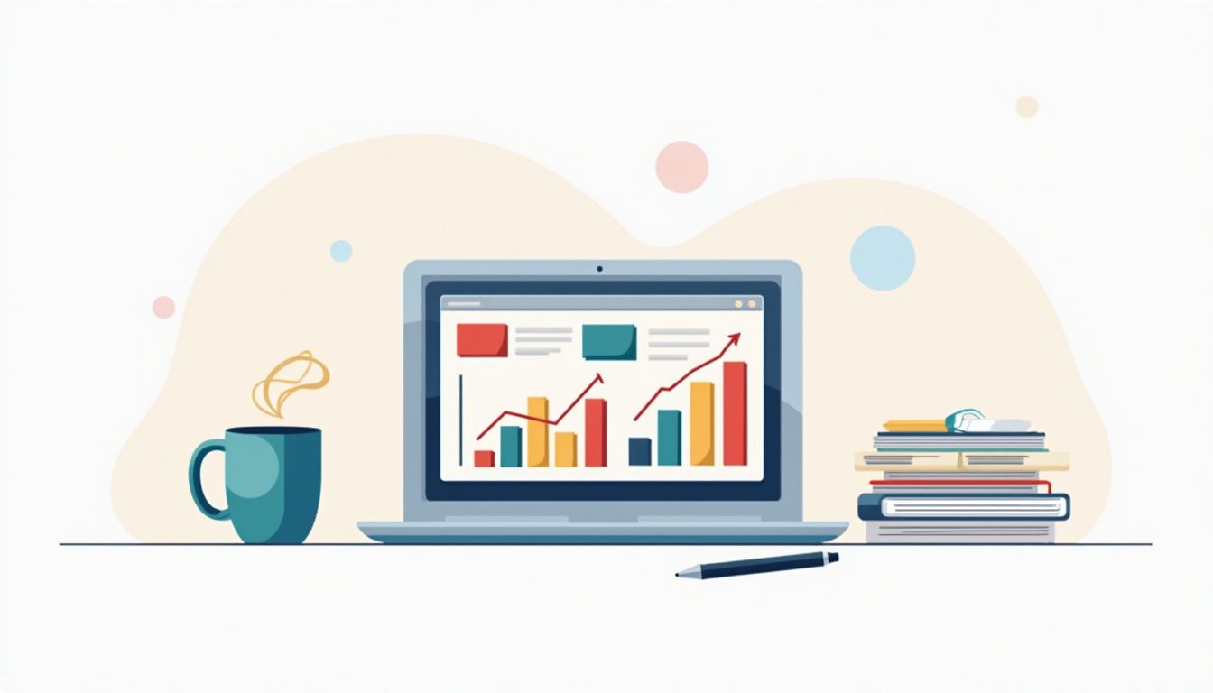 Minimalist vector illustration of a modern workspace with a laptop. Minimalist vector illustration of a modern workspace with a laptop.
