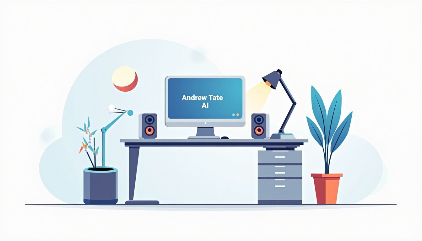 Futuristic minimalist office desk with AI interface and sleek design.